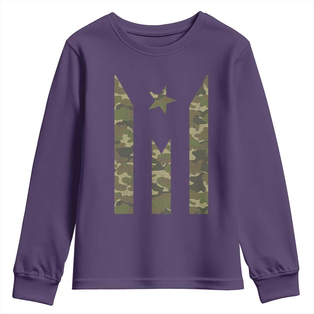 Camo Puerto Rico Flag Youth Sweatshirt Hispanic Heritage Month Boricua Rican TS10 Purple Print Your Wear