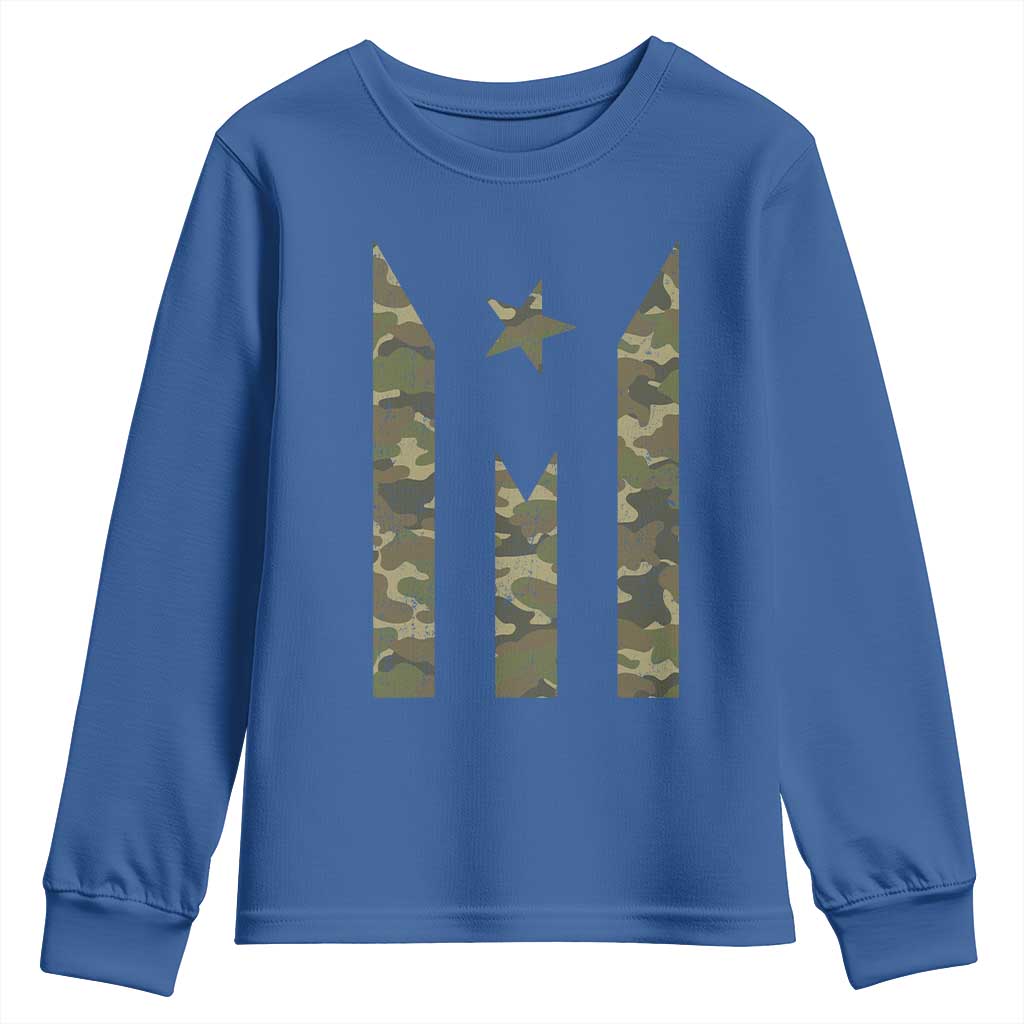 Camo Puerto Rico Flag Youth Sweatshirt Hispanic Heritage Month Boricua Rican TS10 Royal Blue Print Your Wear