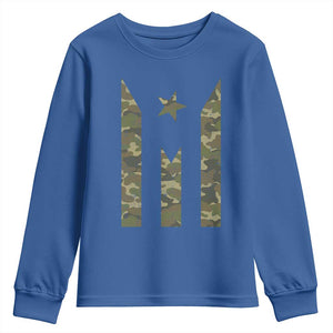 Camo Puerto Rico Flag Youth Sweatshirt Hispanic Heritage Month Boricua Rican TS10 Royal Blue Print Your Wear