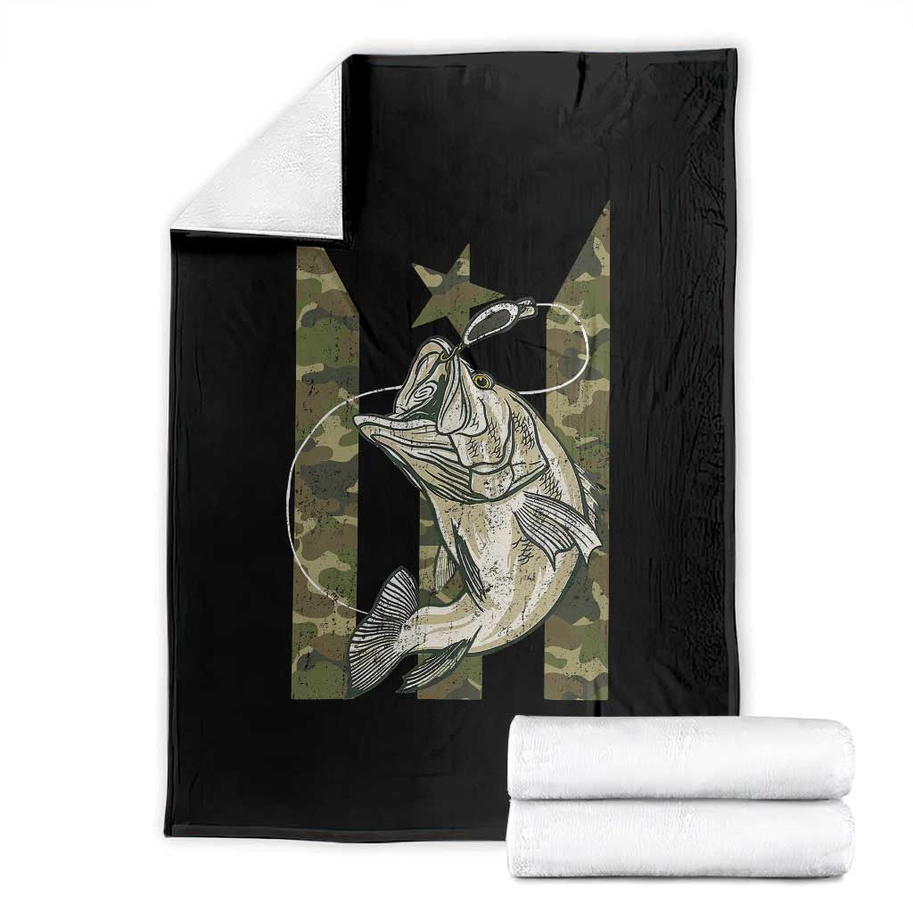 Fishing Puerto Rico Flag Throw Blanket Bass Fish Fisherman Camo Camouflage US Flag TS10 Black Print Your Wear