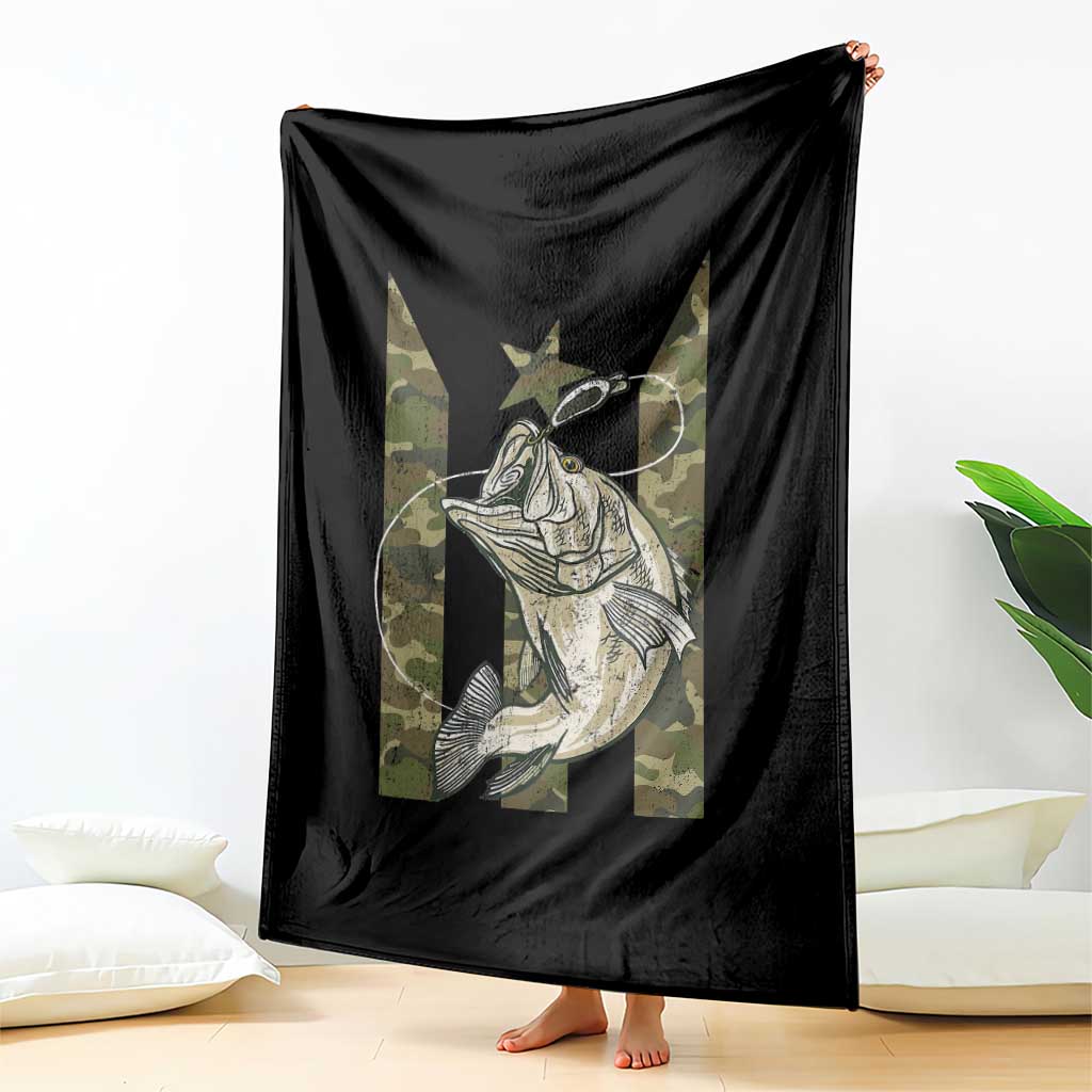 Fishing Puerto Rico Flag Throw Blanket Bass Fish Fisherman Camo Camouflage US Flag TS10 Print Your Wear