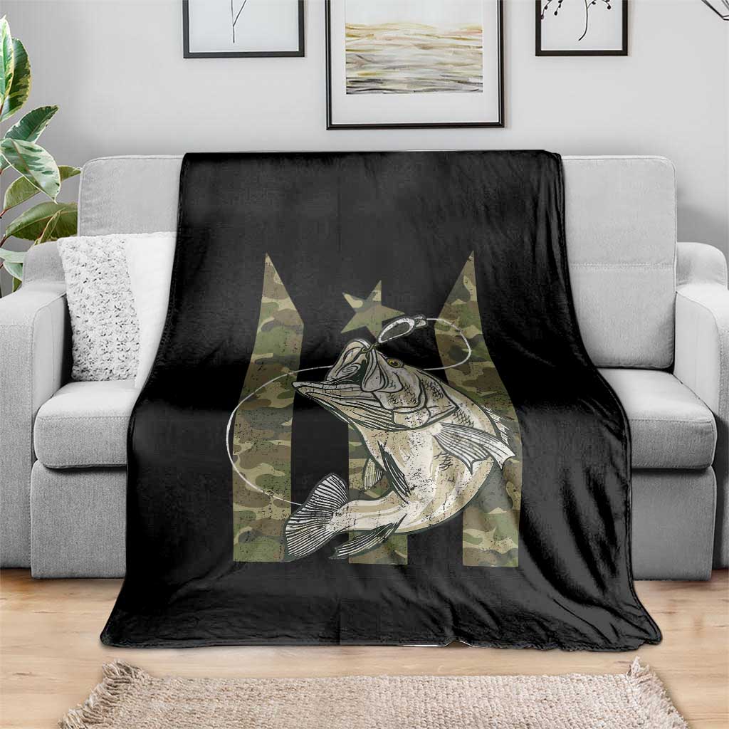 Fishing Puerto Rico Flag Throw Blanket Bass Fish Fisherman Camo Camouflage US Flag TS10 Print Your Wear