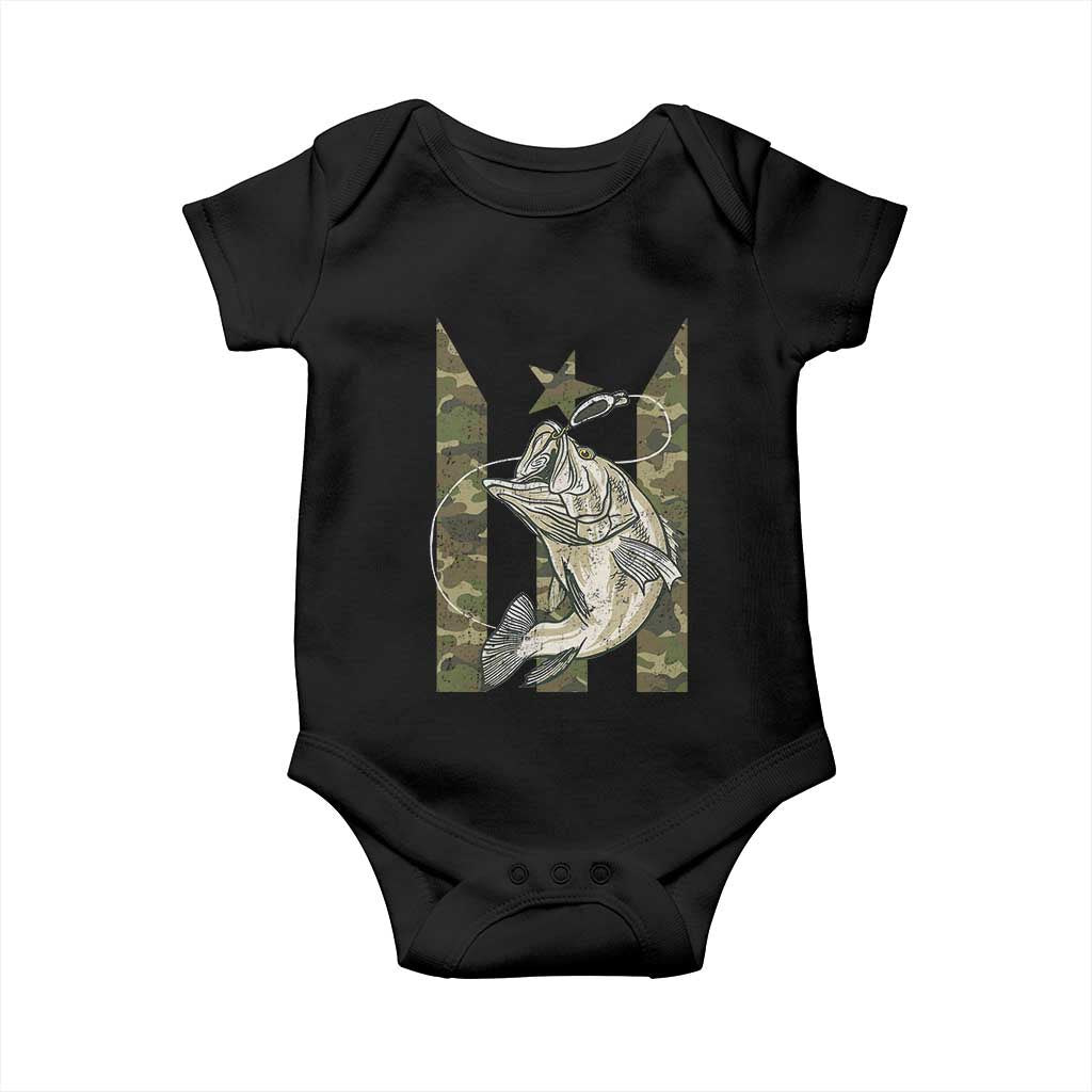 Fishing Puerto Rico Flag Baby Onesie Bass Fish Fisherman Camo Camouflage US Flag TS10 Black Print Your Wear