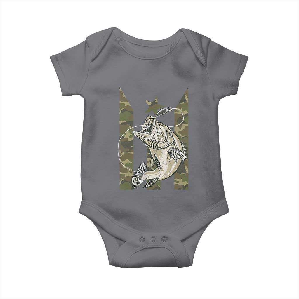 Fishing Puerto Rico Flag Baby Onesie Bass Fish Fisherman Camo Camouflage US Flag TS10 Charcoal Print Your Wear