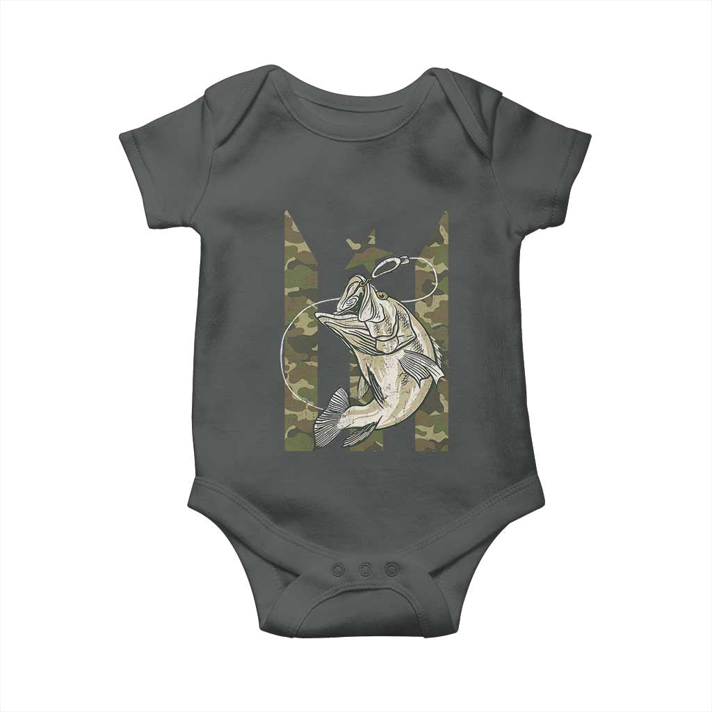 Fishing Puerto Rico Flag Baby Onesie Bass Fish Fisherman Camo Camouflage US Flag TS10 Dark Heather Print Your Wear