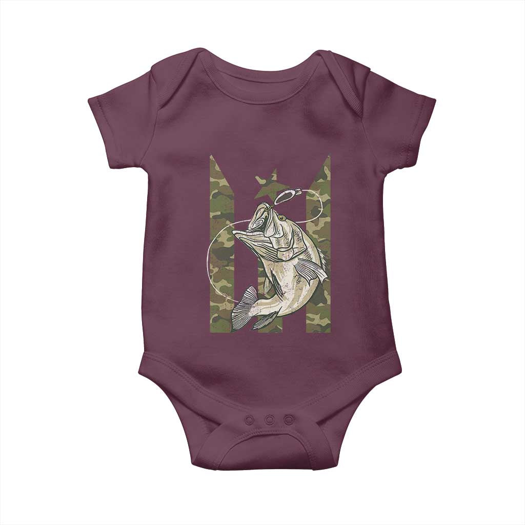 Fishing Puerto Rico Flag Baby Onesie Bass Fish Fisherman Camo Camouflage US Flag TS10 Maroon Print Your Wear