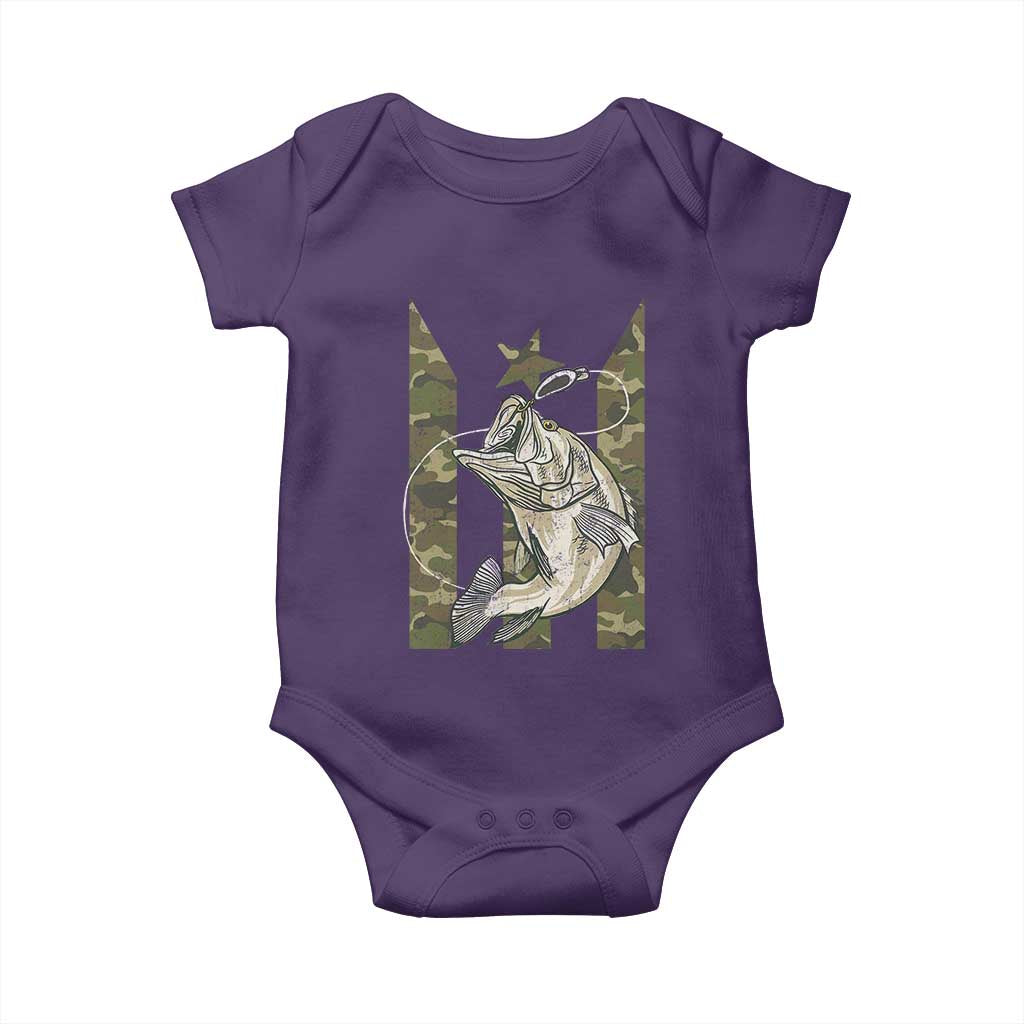 Fishing Puerto Rico Flag Baby Onesie Bass Fish Fisherman Camo Camouflage US Flag TS10 Purple Print Your Wear