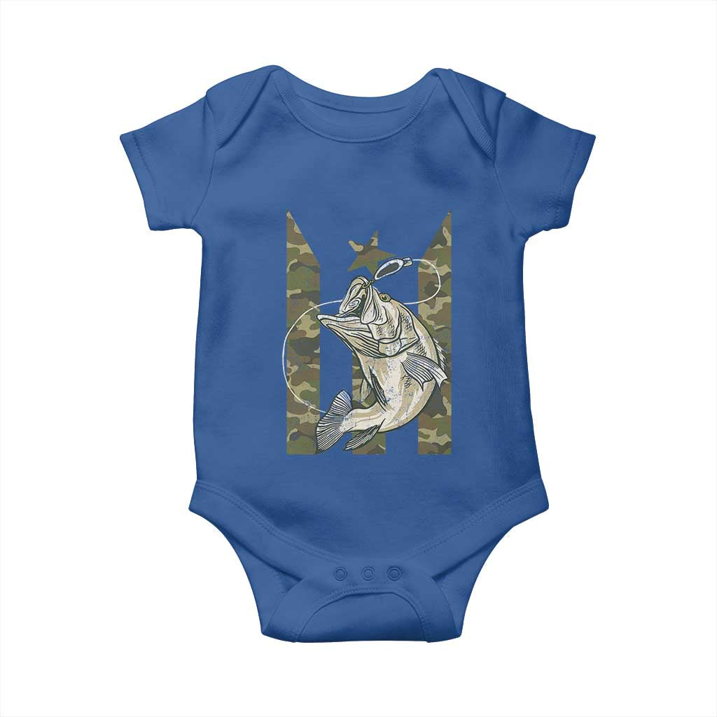 Fishing Puerto Rico Flag Baby Onesie Bass Fish Fisherman Camo Camouflage US Flag TS10 Royal Blue Print Your Wear