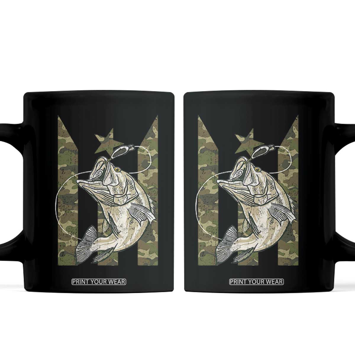 Fishing Puerto Rico Flag Coffee Mug Bass Fish Fisherman Camo Camouflage US Flag TS10 Black Print Your Wear