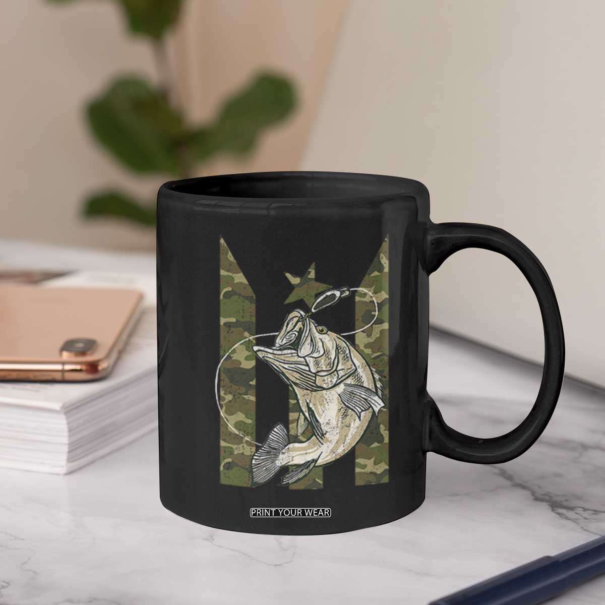 Fishing Puerto Rico Flag Coffee Mug Bass Fish Fisherman Camo Camouflage US Flag TS10 Print Your Wear