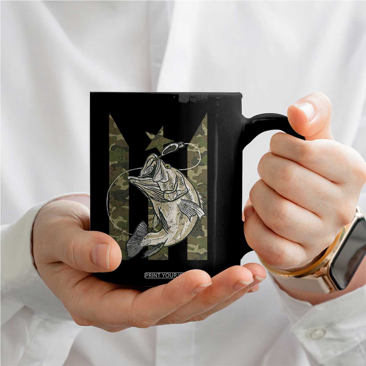 Fishing Puerto Rico Flag Coffee Mug Bass Fish Fisherman Camo Camouflage US Flag TS10 Print Your Wear