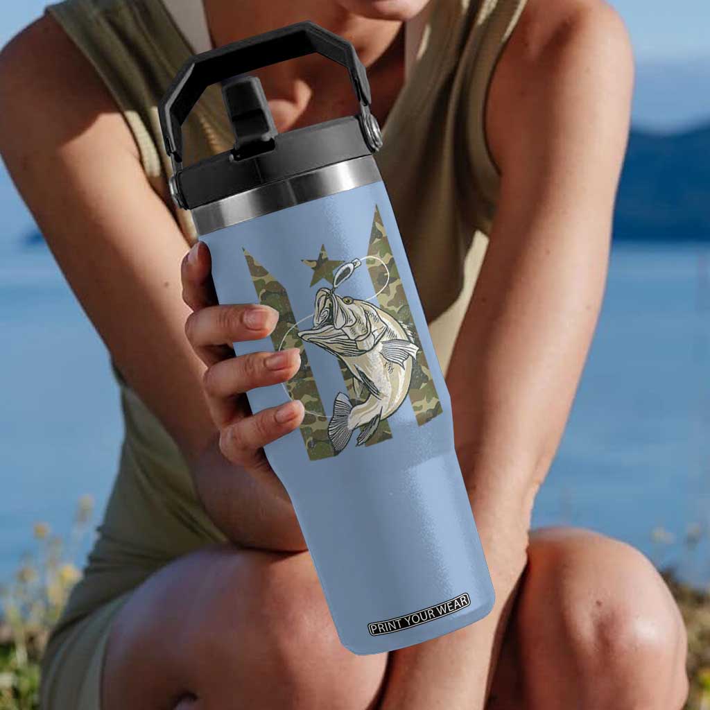 Fishing Puerto Rico Flag Flip Straw Tumbler Bass Fish Fisherman Camo Camouflage US Flag TS10 One Size: 30 oz Light Blue Print Your Wear