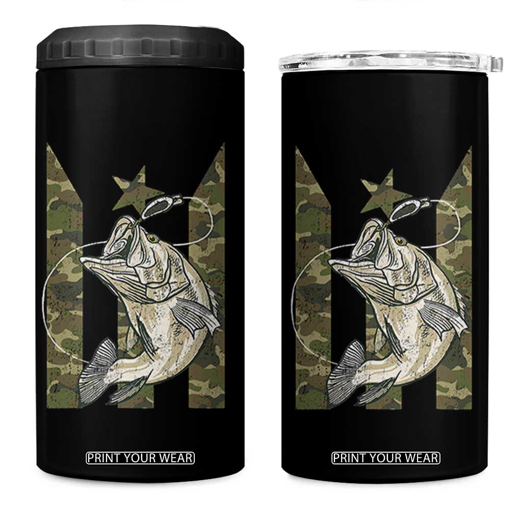 Fishing Puerto Rico Flag 4 in 1 Can Cooler Tumbler Bass Fish Fisherman Camo Camouflage US Flag TS10 One Size: 16 oz Black Print Your Wear