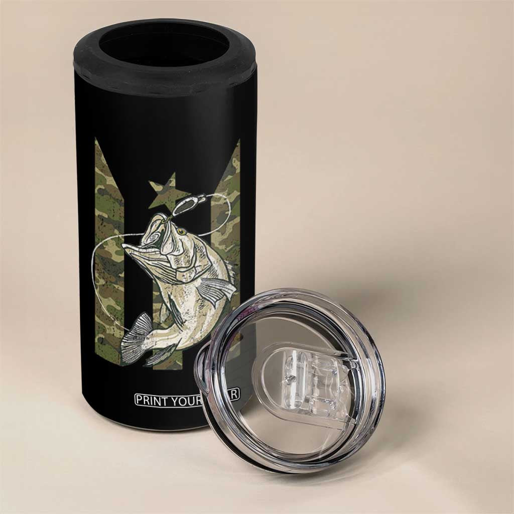 Fishing Puerto Rico Flag 4 in 1 Can Cooler Tumbler Bass Fish Fisherman Camo Camouflage US Flag TS10 Print Your Wear