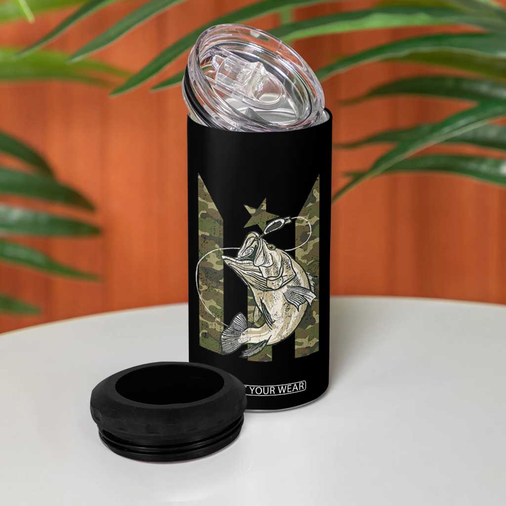 Fishing Puerto Rico Flag 4 in 1 Can Cooler Tumbler Bass Fish Fisherman Camo Camouflage US Flag TS10 Print Your Wear