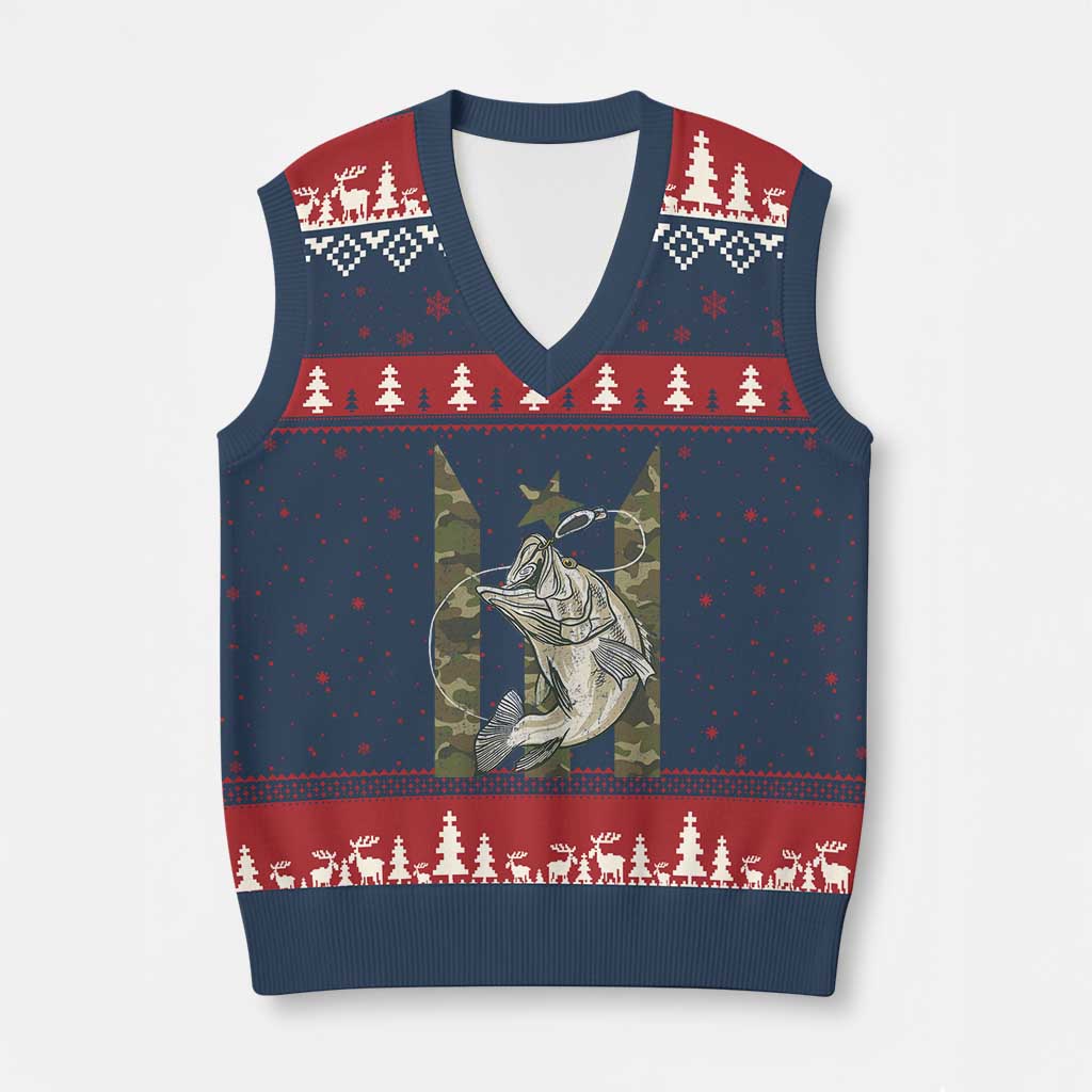 Fishing Puerto Rico Flag V-Neck Knit Sweater Vest Bass Fish Fisherman Camo Camouflage US Flag TS10 Navy Red Print Your Wear