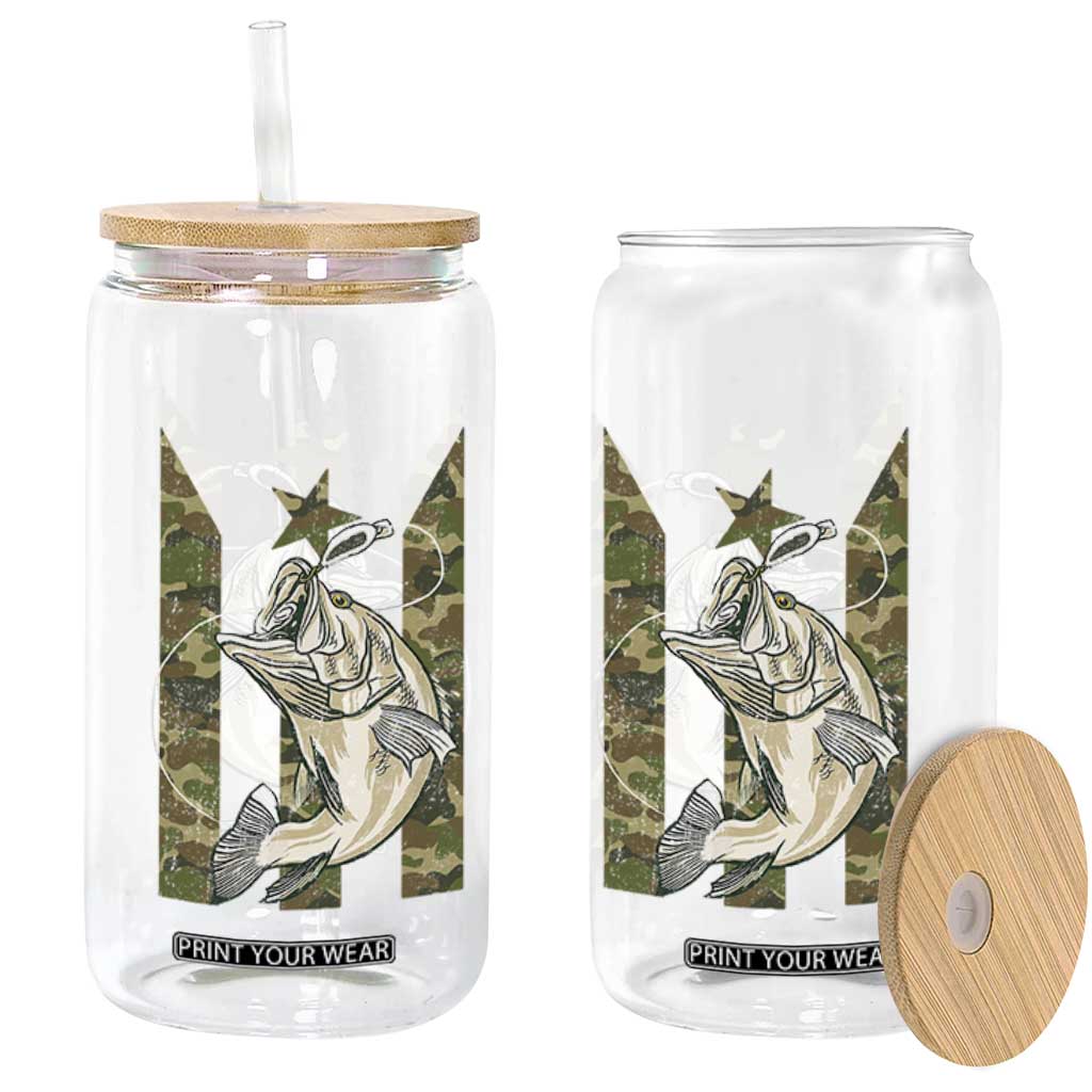 Fishing Puerto Rico Flag Glass Can Bass Fish Fisherman Camo Camouflage US Flag TS10 Print Your Wear
