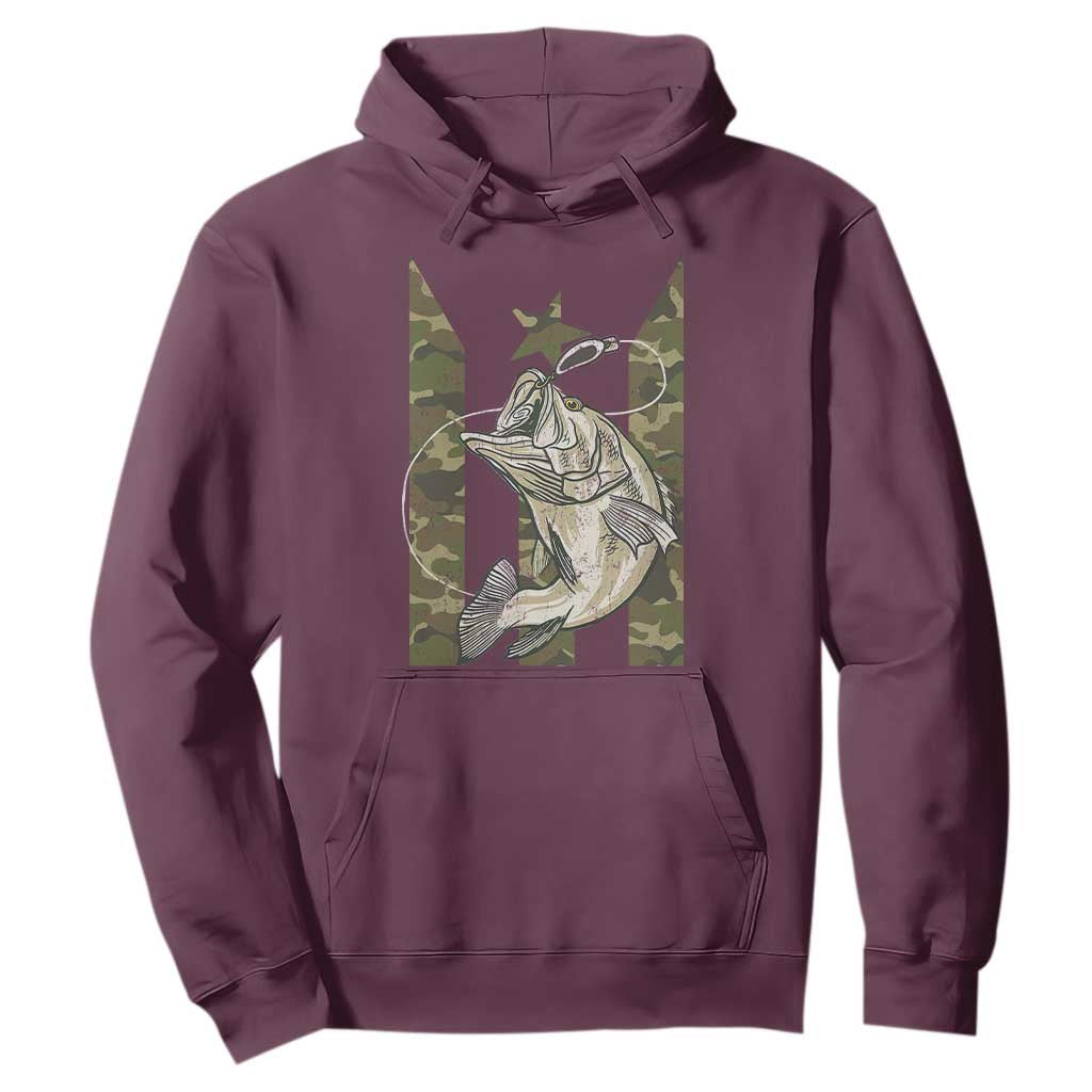 Fishing Puerto Rico Flag Hoodie Bass Fish Fisherman Camo Camouflage US Flag TS10 Maroon Print Your Wear