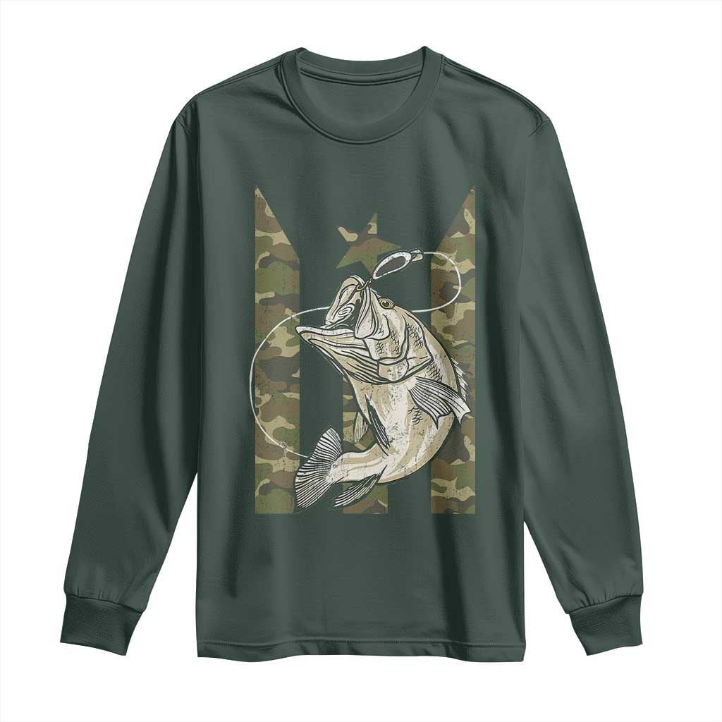 Fishing Puerto Rico Flag Long Sleeve Shirt Bass Fish Fisherman Camo Camouflage US Flag TS10 Dark Forest Green Print Your Wear