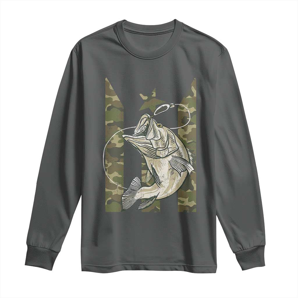 Fishing Puerto Rico Flag Long Sleeve Shirt Bass Fish Fisherman Camo Camouflage US Flag TS10 Dark Heather Print Your Wear