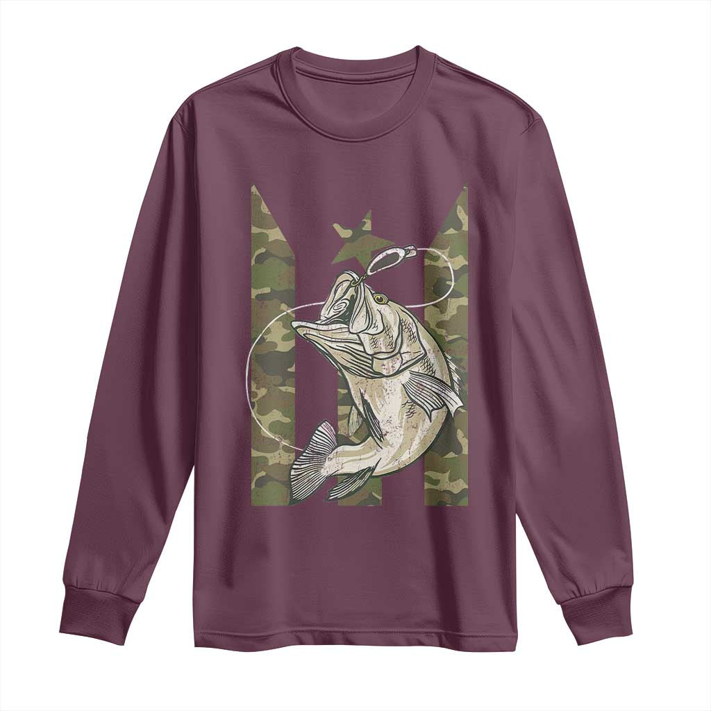 Fishing Puerto Rico Flag Long Sleeve Shirt Bass Fish Fisherman Camo Camouflage US Flag TS10 Maroon Print Your Wear