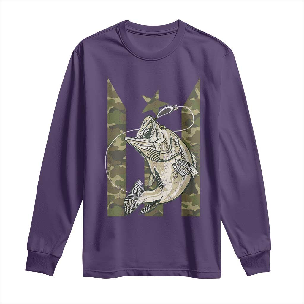 Fishing Puerto Rico Flag Long Sleeve Shirt Bass Fish Fisherman Camo Camouflage US Flag TS10 Purple Print Your Wear