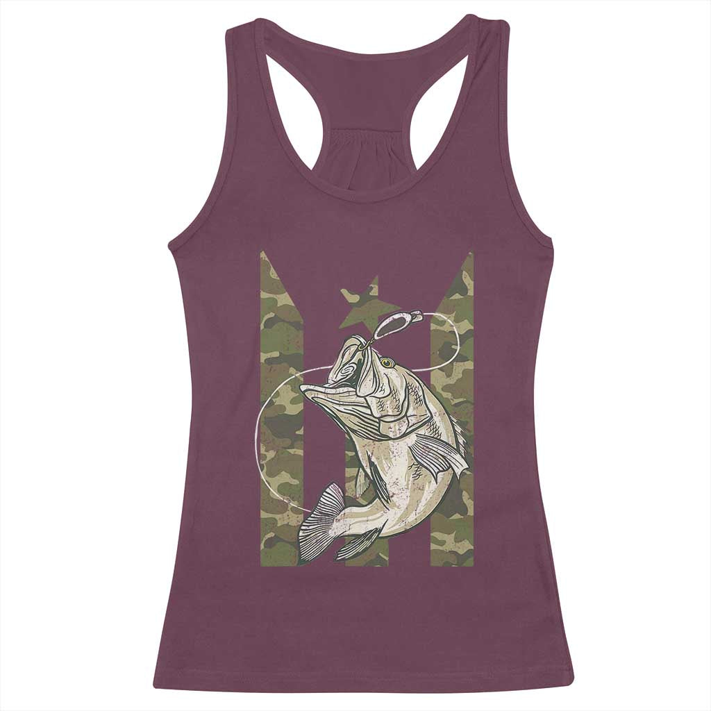Fishing Puerto Rico Flag Racerback Tank Top Bass Fish Fisherman Camo Camouflage US Flag TS10 Maroon Print Your Wear