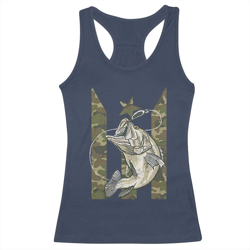 Fishing Puerto Rico Flag Racerback Tank Top Bass Fish Fisherman Camo Camouflage US Flag TS10 Navy Print Your Wear