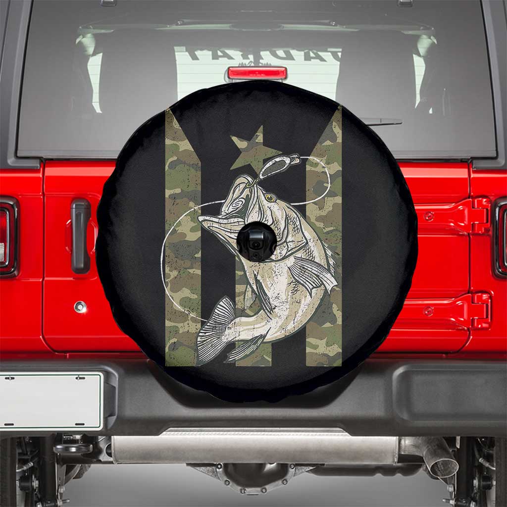 Fishing Puerto Rico Flag Spare Tire Cover Bass Fish Fisherman Camo Camouflage US Flag TS10 Black Print Your Wear