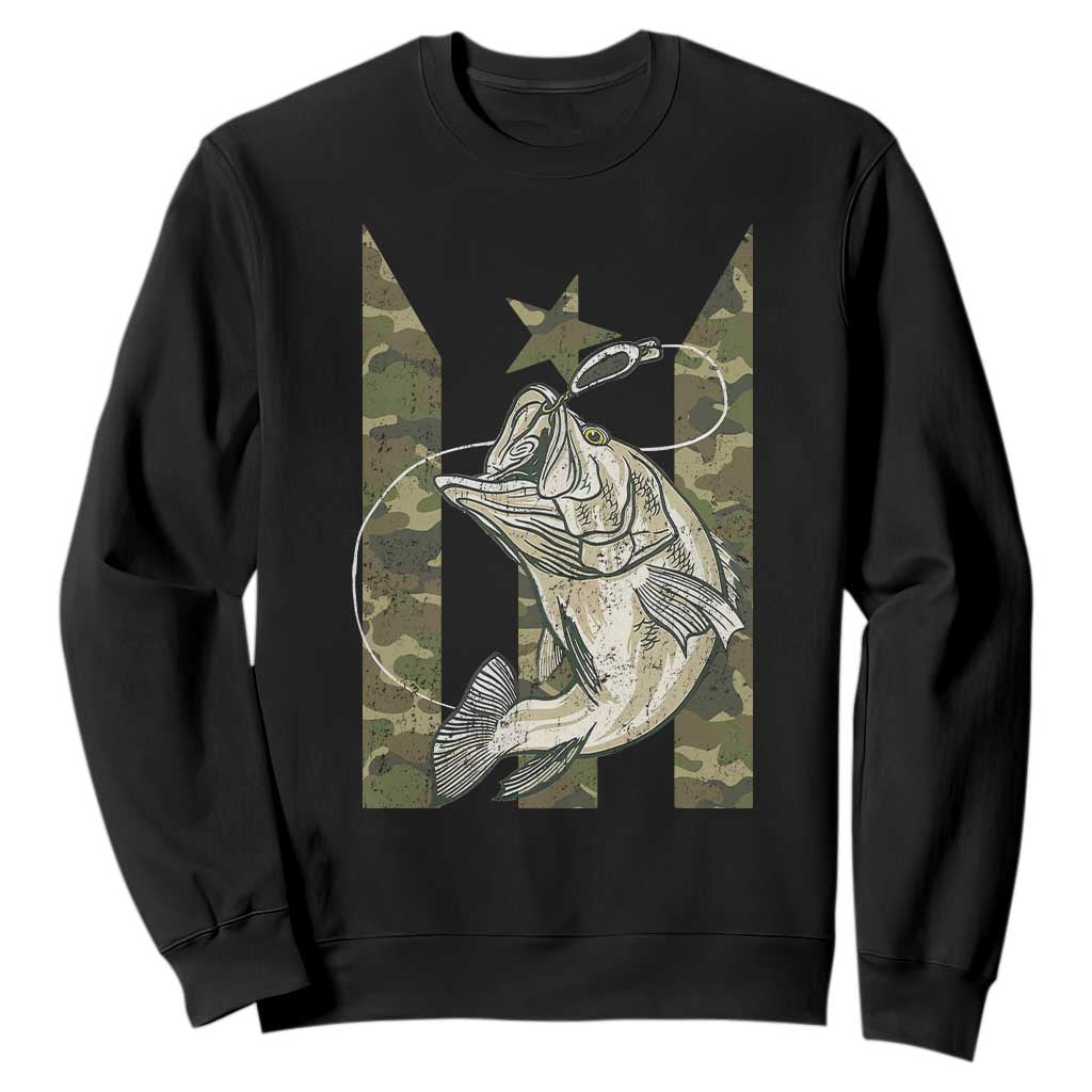 Fishing Puerto Rico Flag Sweatshirt Bass Fish Fisherman Camo Camouflage US Flag TS10 Black Print Your Wear