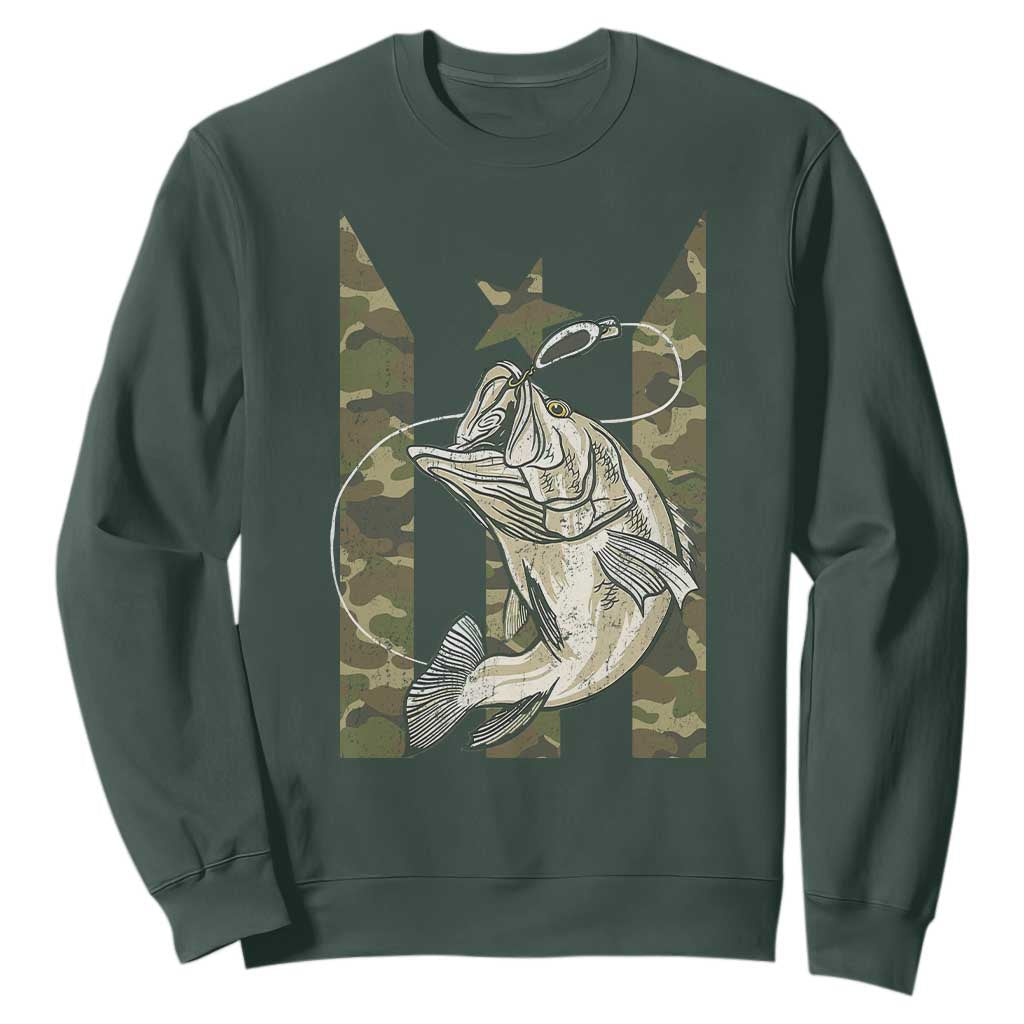 Fishing Puerto Rico Flag Sweatshirt Bass Fish Fisherman Camo Camouflage US Flag TS10 Dark Forest Green Print Your Wear