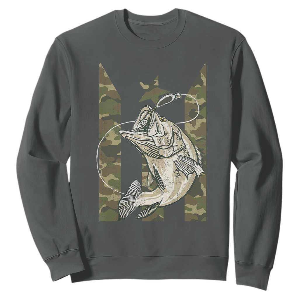 Fishing Puerto Rico Flag Sweatshirt Bass Fish Fisherman Camo Camouflage US Flag TS10 Dark Heather Print Your Wear