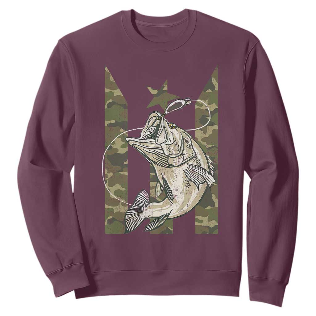 Fishing Puerto Rico Flag Sweatshirt Bass Fish Fisherman Camo Camouflage US Flag TS10 Maroon Print Your Wear