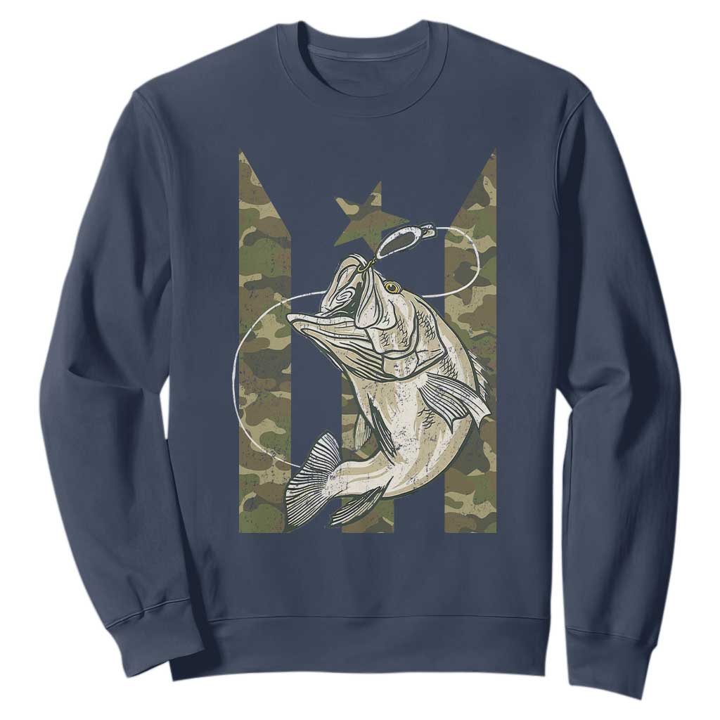 Fishing Puerto Rico Flag Sweatshirt Bass Fish Fisherman Camo Camouflage US Flag TS10 Navy Print Your Wear