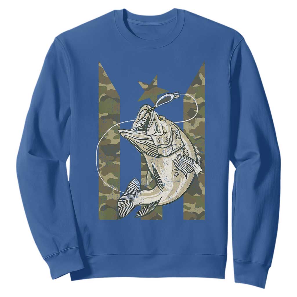 Fishing Puerto Rico Flag Sweatshirt Bass Fish Fisherman Camo Camouflage US Flag TS10 Royal Blue Print Your Wear