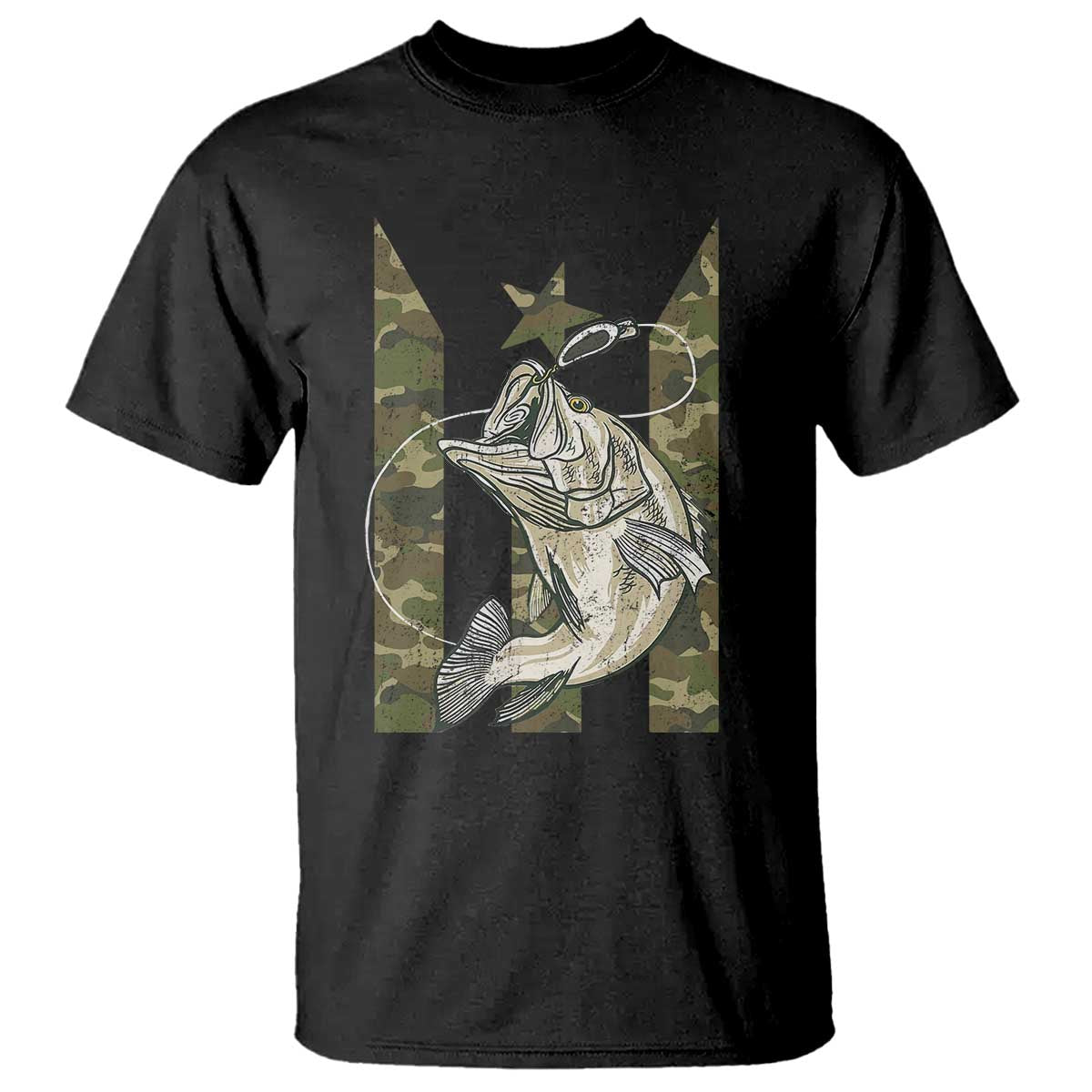Fishing Puerto Rico Flag T Shirt Bass Fish Fisherman Camo Camouflage US Flag TS10 Black Print Your Wear