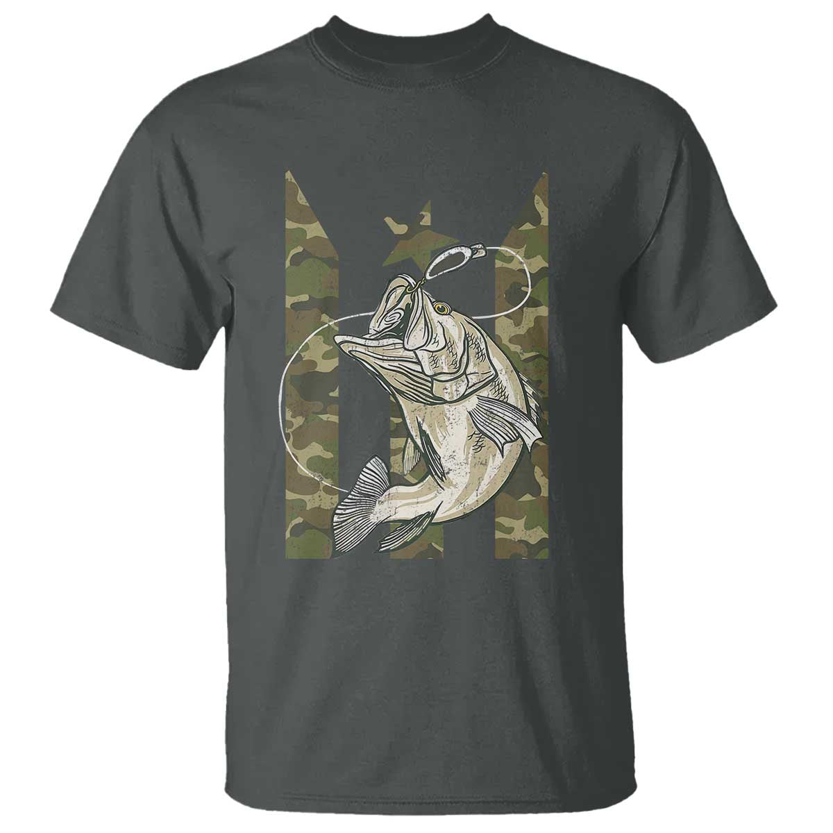 Fishing Puerto Rico Flag T Shirt Bass Fish Fisherman Camo Camouflage US Flag TS10 Dark Heather Print Your Wear