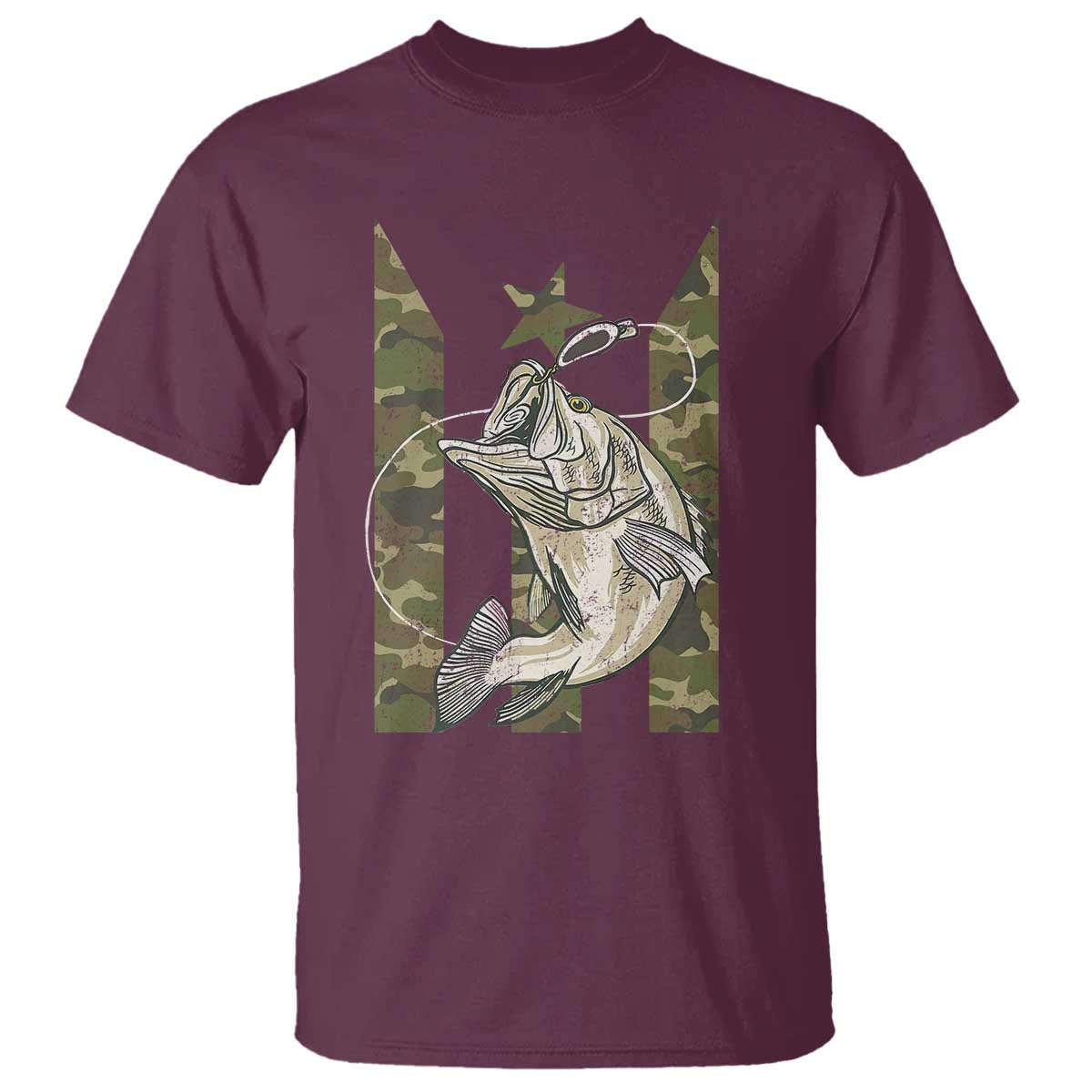 Fishing Puerto Rico Flag T Shirt Bass Fish Fisherman Camo Camouflage US Flag TS10 Maroon Print Your Wear