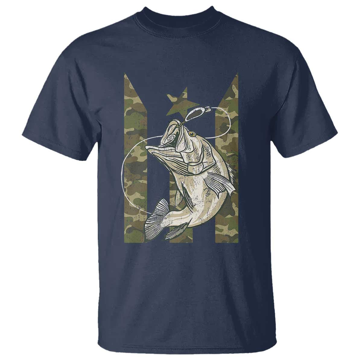 Fishing Puerto Rico Flag T Shirt Bass Fish Fisherman Camo Camouflage US Flag TS10 Navy Print Your Wear