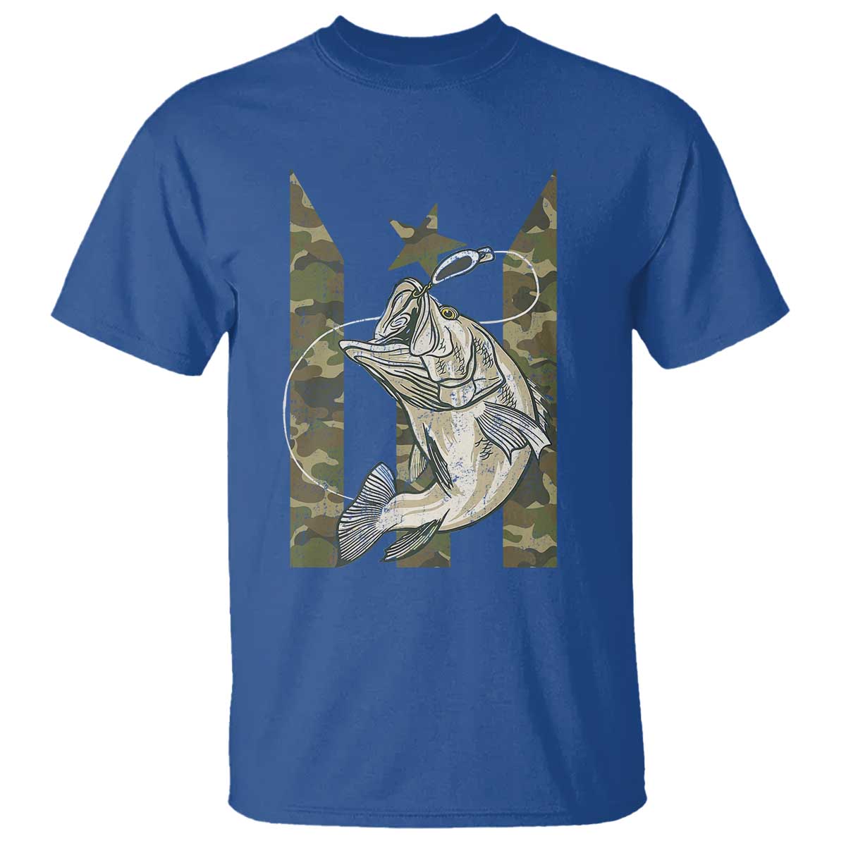 Fishing Puerto Rico Flag T Shirt Bass Fish Fisherman Camo Camouflage US Flag TS10 Royal Blue Print Your Wear