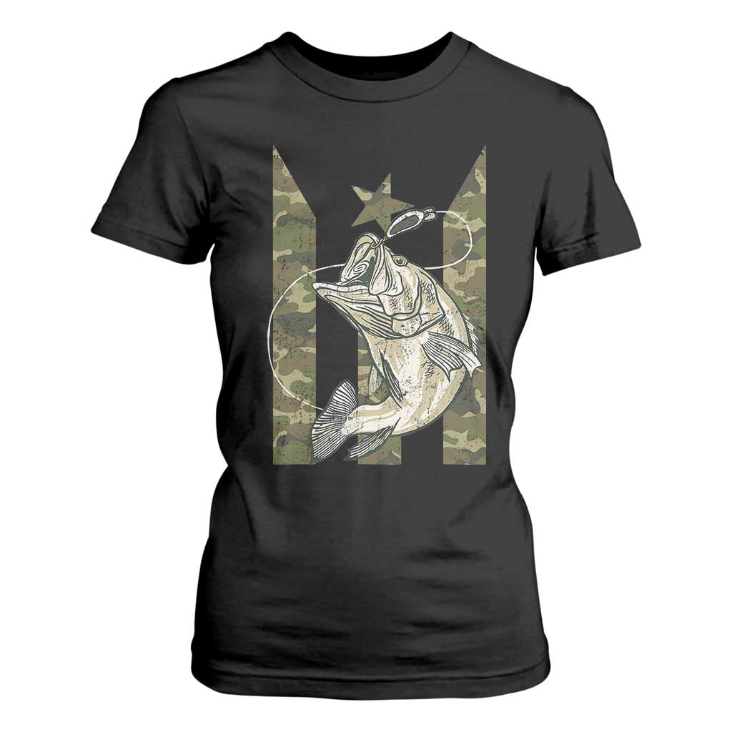 Fishing Puerto Rico Flag T Shirt For Women Bass Fish Fisherman Camo Camouflage US Flag TS10 Black Print Your Wear