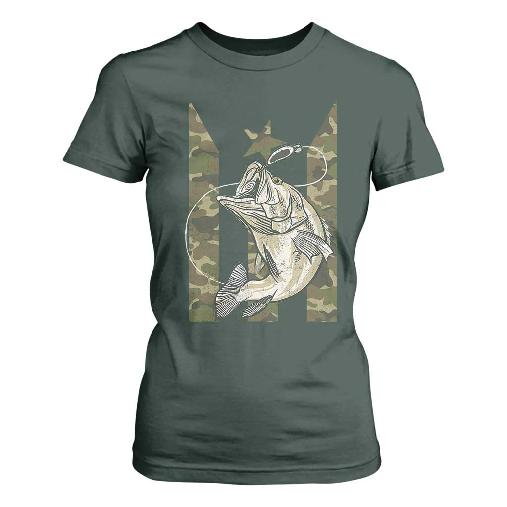 Fishing Puerto Rico Flag T Shirt For Women Bass Fish Fisherman Camo Camouflage US Flag TS10 Dark Forest Green Print Your Wear