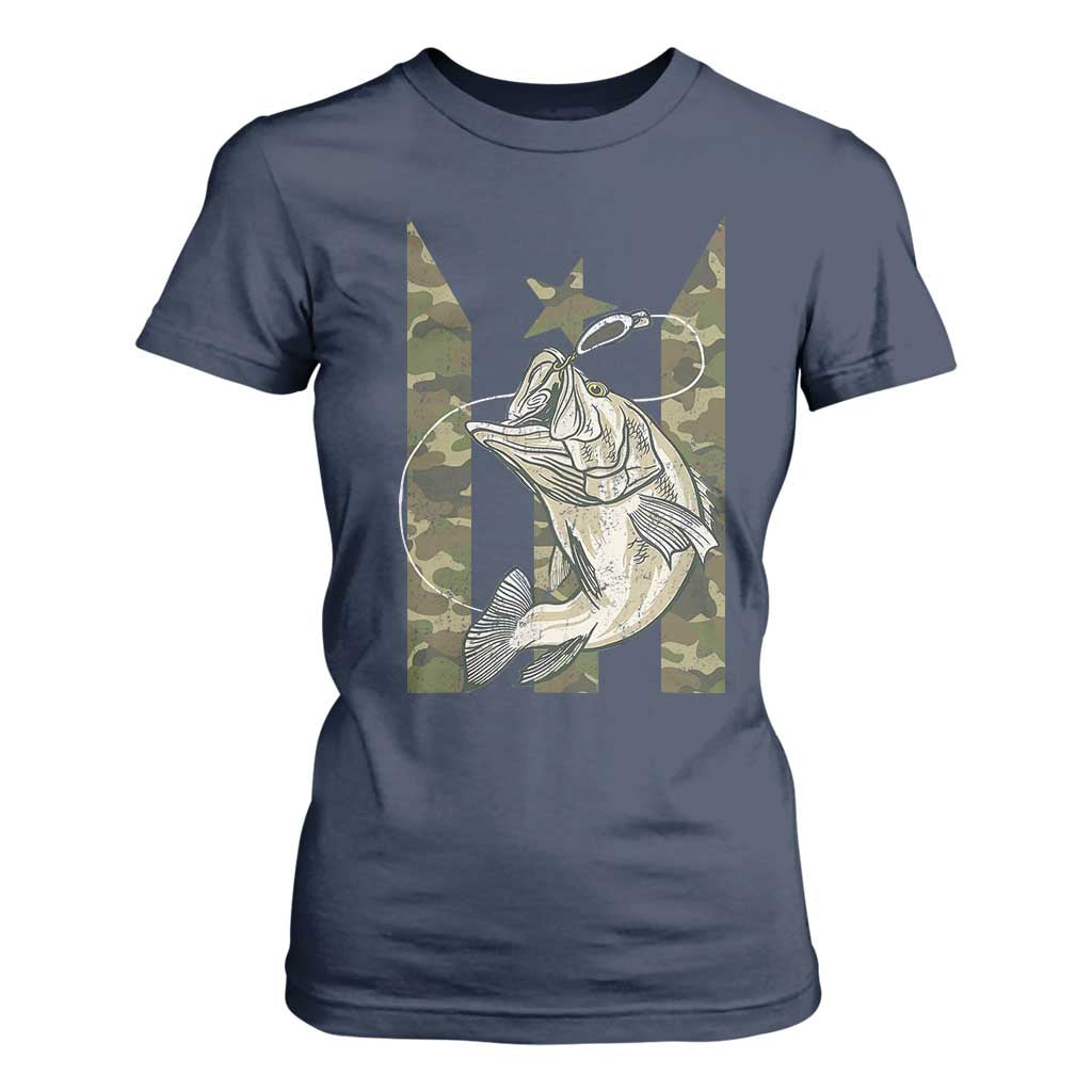 Fishing Puerto Rico Flag T Shirt For Women Bass Fish Fisherman Camo Camouflage US Flag TS10 Navy Print Your Wear