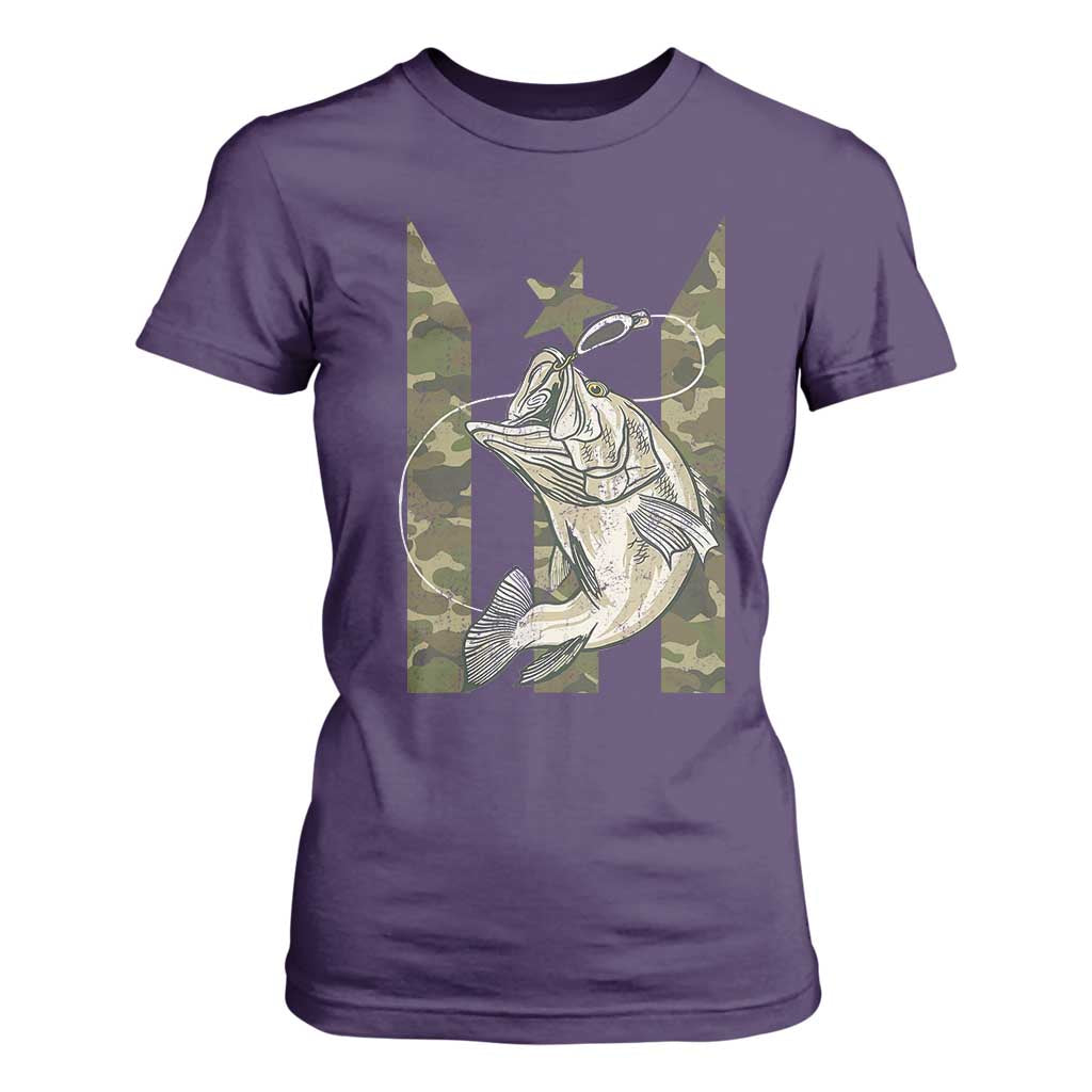 Fishing Puerto Rico Flag T Shirt For Women Bass Fish Fisherman Camo Camouflage US Flag TS10 Purple Print Your Wear