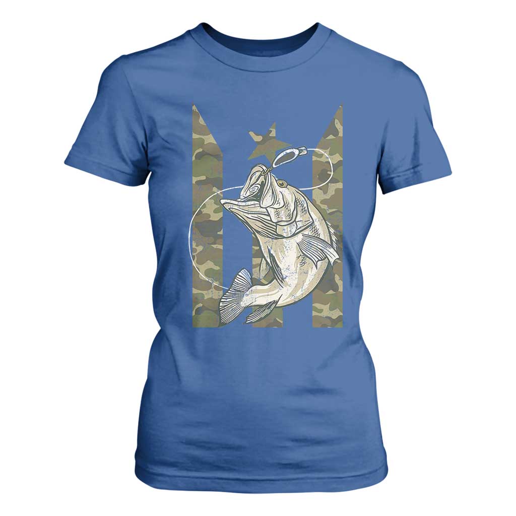 Fishing Puerto Rico Flag T Shirt For Women Bass Fish Fisherman Camo Camouflage US Flag TS10 Royal Blue Print Your Wear