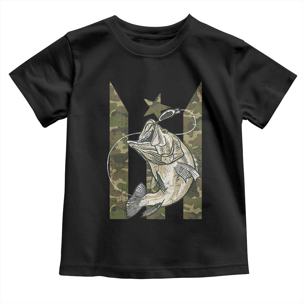 Fishing Puerto Rico Flag Toddler T Shirt Bass Fish Fisherman Camo Camouflage US Flag TS10 Black Print Your Wear