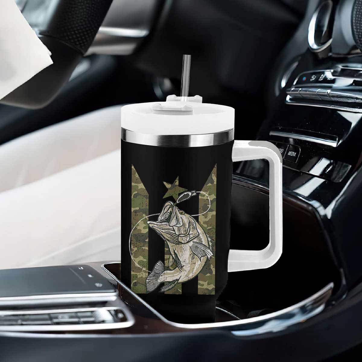 Fishing Puerto Rico Flag Tumbler With Handle Bass Fish Fisherman Camo Camouflage US Flag TS10 Print Your Wear