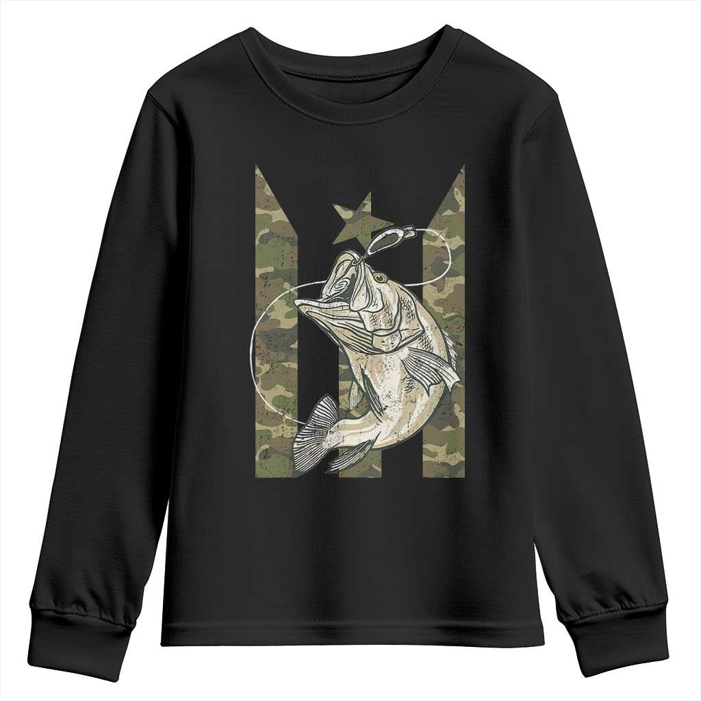 Fishing Puerto Rico Flag Youth Sweatshirt Bass Fish Fisherman Camo Camouflage US Flag TS10 Black Print Your Wear