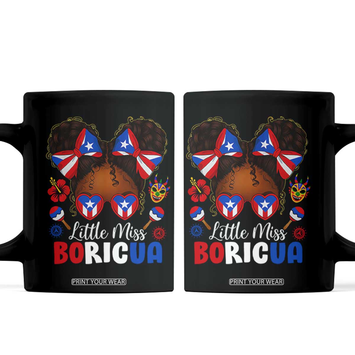 Little Miss Boricua Coffee Mug Puerto Rican Afro Messy Bun Girls Kids TS10 Black Print Your Wear