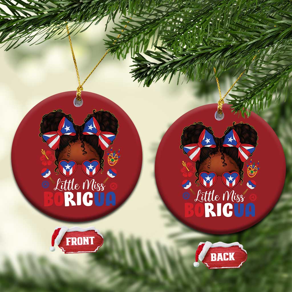 Little Miss Boricua Christmas Ornament Puerto Rican Afro Messy Bun Girls Kids TS10 Circle Red Print Your Wear